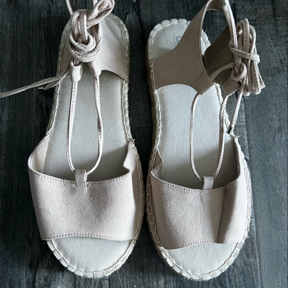ASOS Nude/Blush Suede Espadrilles with Tie Up Straps